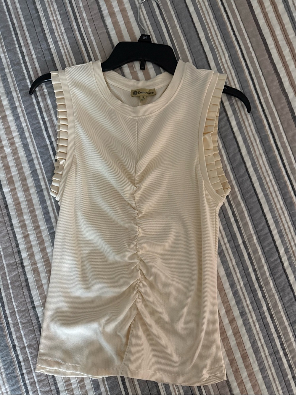 Democracy Cream Pleated Sleeve Ruched Tank